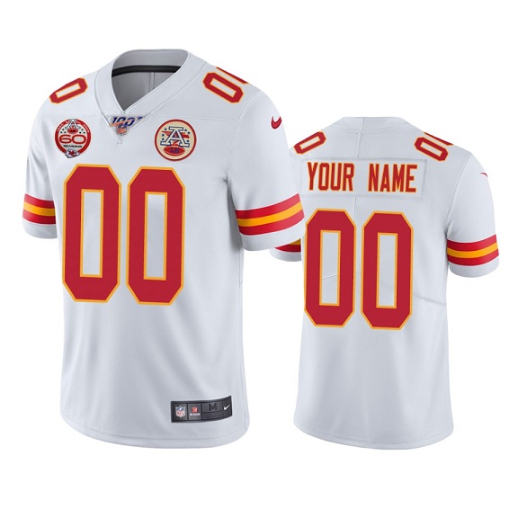 Men's Kansas City Chiefs ACTIVE PLAYER Custom White 100th Season With 60 Patch Vapor Untouchable Limited Stitched NFL Jersey